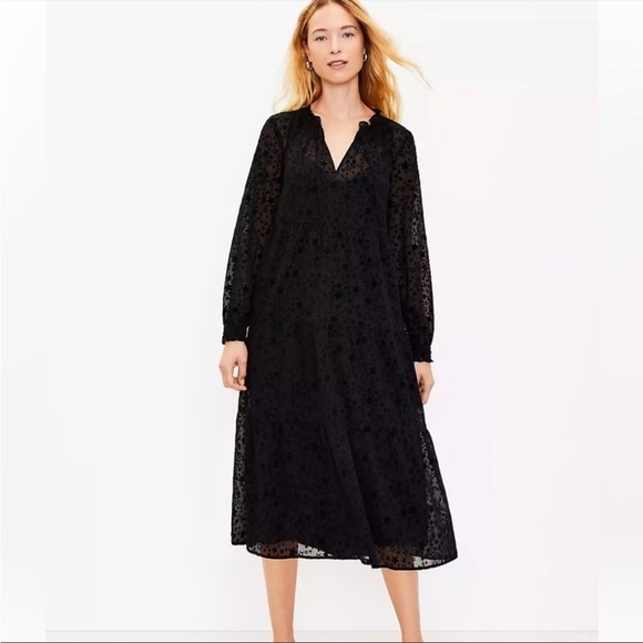 NWT Ann Taylor LOFT Dress Start Midi Swing Dress Black Witchcore Adams Lined - Picture 2 of 14